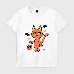 Футболка хлопковая мужская CAT FOR HALLOWEEN, цвет: белый