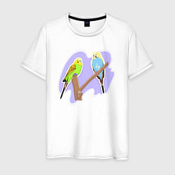 Футболка хлопковая мужская Волнистыи попугай Птицы, цвет: белый