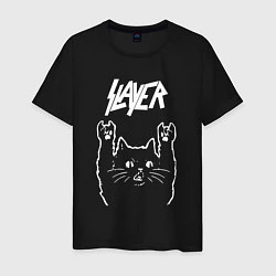 Футболка хлопковая мужская Slayer Рок кот, цвет: черный