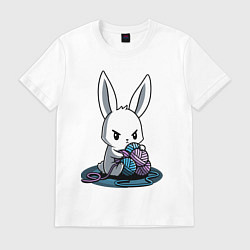 Футболка хлопковая мужская Зайчонок обнял клубки The bunny hugged the balls, цвет: белый