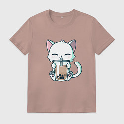 Футболка хлопковая мужская Котик с бабл ти, цвет: пыльно-розовый