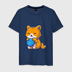Футболка хлопковая мужская Рыженький котик, цвет: тёмно-синий