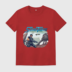 Футболка хлопковая мужская Starship Troopers высадка десанта, цвет: красный