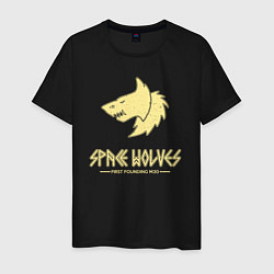 Футболка хлопковая мужская Космические волки лого винтаж, цвет: черный