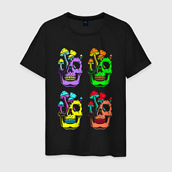 Футболка хлопковая мужская Skulls Pop art, цвет: черный