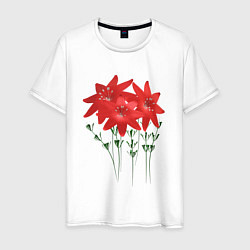 Футболка хлопковая мужская Flowers red, цвет: белый