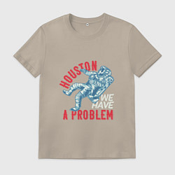 Футболка хлопковая мужская Хьюстон у нас проблема, цвет: миндальный