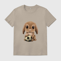 Футболка хлопковая мужская Футбол - Кролик, цвет: миндальный
