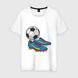 Футболка хлопковая мужская Футбольные бутсы, цвет: белый