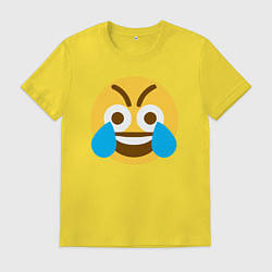 Футболка хлопковая мужская Сумасшедший смеющийся эмодзи-смайл, цвет: желтый