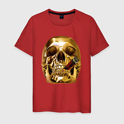 Футболка хлопковая мужская Золотой череп с сигарой, цвет: красный