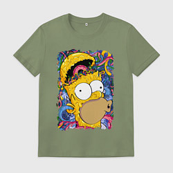 Футболка хлопковая мужская Мозг Гомера Симпсона - постер, цвет: авокадо