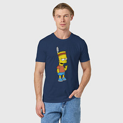 Футболка хлопковая мужская Барт Симпсон - индеец, цвет: тёмно-синий — фото 2