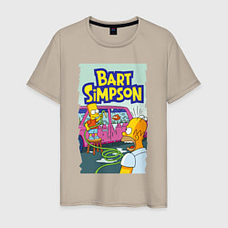 Футболка хлопковая мужская Барт Симпсон устроил из автомобиля аквариум, цвет: миндальный