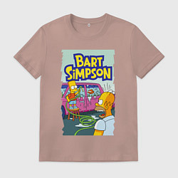 Футболка хлопковая мужская Барт Симпсон устроил из автомобиля аквариум, цвет: пыльно-розовый