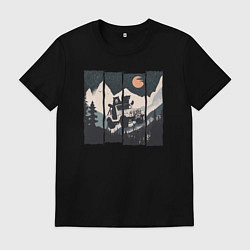 Футболка хлопковая мужская Оранжевая луна и лесное ралли, цвет: черный