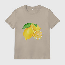 Футболка хлопковая мужская Сочные лимоны, цвет: миндальный