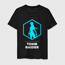 Футболка хлопковая мужская Символ Tomb Raider в неоновых цветах, цвет: черный