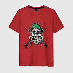 Футболка хлопковая мужская Военный череп с оружием, цвет: красный