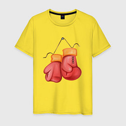 Футболка хлопковая мужская Боксёрские перчатки красные, цвет: желтый