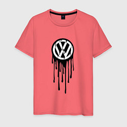 Футболка хлопковая мужская Volkswagen - art logo, цвет: коралловый