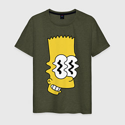 Футболка хлопковая мужская Bart Simpson - glitch, цвет: меланж-хаки