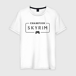 Футболка хлопковая мужская Skyrim gaming champion: рамка с лого и джойстиком, цвет: белый
