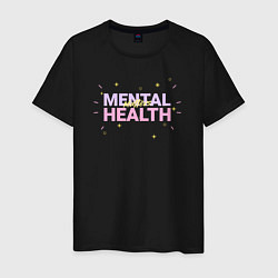 Футболка хлопковая мужская Mental health, цвет: черный