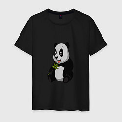 Футболка хлопковая мужская Панда ест бамбук, цвет: черный