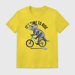 Футболка хлопковая мужская Путешествие на велосипеде, цвет: желтый