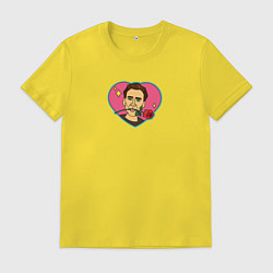 Футболка хлопковая мужская Николас Кейдж - сердце, цвет: желтый