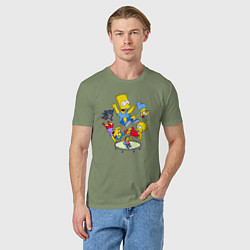 Футболка хлопковая мужская Персонажи из мультфильма Симпсоны прыгают на батут, цвет: авокадо — фото 2