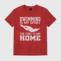 Футболка хлопковая мужская Плавание мой вид спорта - бассейн мой дом, цвет: красный