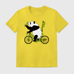 Футболка хлопковая мужская Панда на велосипеде с бамбуком, цвет: желтый