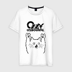 Футболка хлопковая мужская Ozzy Osbourne - rock cat, цвет: белый