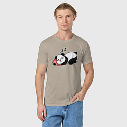 Футболка хлопковая мужская Дрыхнущая панда, цвет: миндальный — фото 2