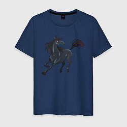 Футболка хлопковая мужская Лошадь мустанг, цвет: тёмно-синий
