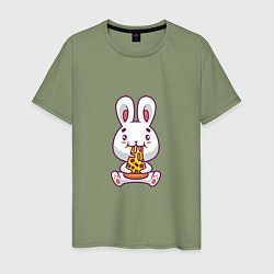 Футболка хлопковая мужская Кролик и Пицца, цвет: авокадо