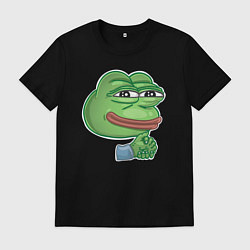 Футболка хлопковая мужская Лягушонок Пепе хитрит, цвет: черный