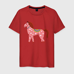 Футболка хлопковая мужская Красочная лошадка, цвет: красный
