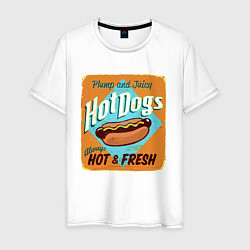 Футболка хлопковая мужская Hot Dogs - always hot & Fresh!, цвет: белый