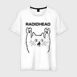 Футболка хлопковая мужская Radiohead - rock cat, цвет: белый