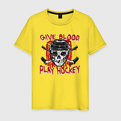 Футболка хлопковая мужская Дай крови - Играй в Хоккей, цвет: желтый