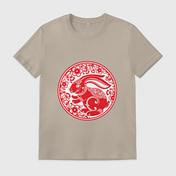 Футболка хлопковая мужская Китайский кролик, цвет: миндальный