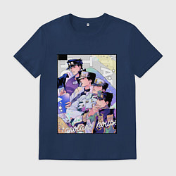 Футболка хлопковая мужская Этапы жизни Джотаро- JoJO, цвет: тёмно-синий