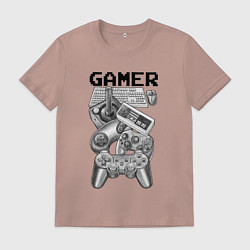 Футболка хлопковая мужская Настоящий геймер, цвет: пыльно-розовый