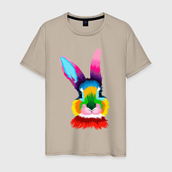 Футболка хлопковая мужская Радужный кролик, цвет: миндальный