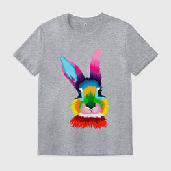 Футболка хлопковая мужская Радужный кролик, цвет: меланж