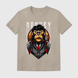 Футболка хлопковая мужская Обезьяна в костюме, цвет: миндальный