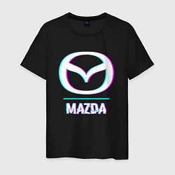 Футболка хлопковая мужская Значок Mazda в стиле glitch, цвет: черный
